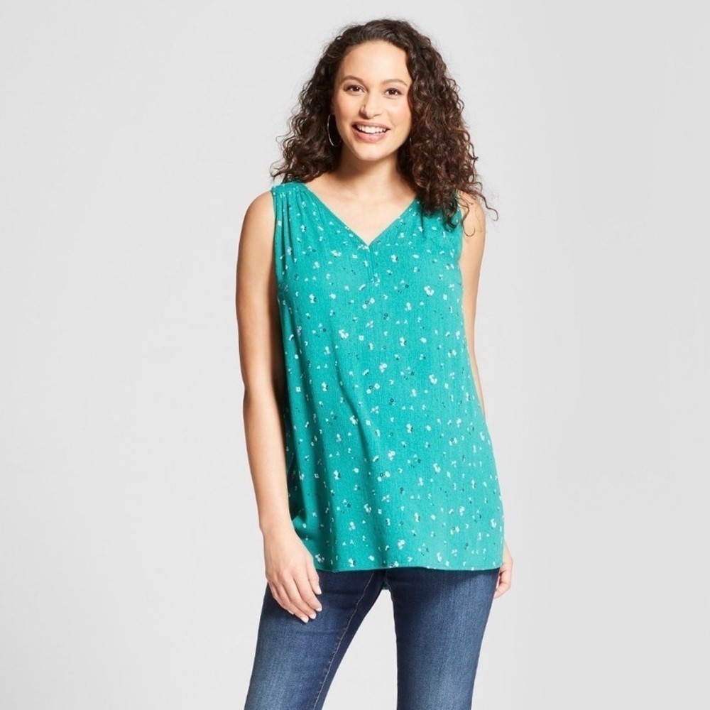 Isabel Maternity by Ingrid & Isabel Floral Teal Top Size M - Picture 2 of 9